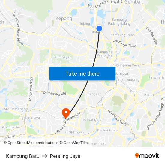 Kampung Batu to Petaling Jaya map