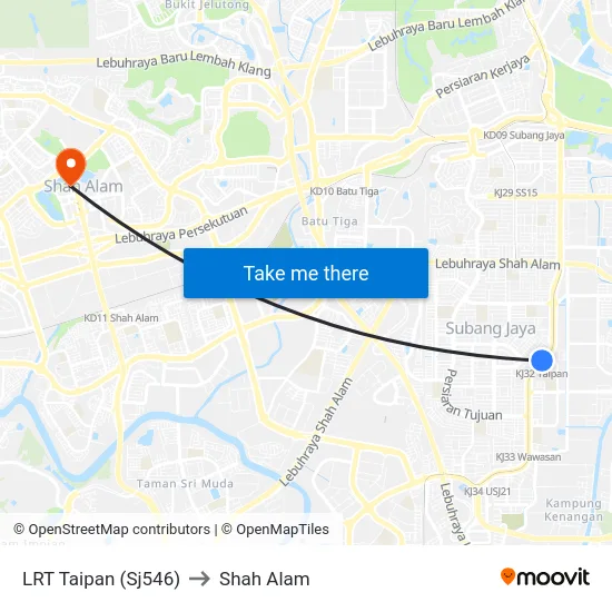 LRT Taipan (Sj546) to Shah Alam map