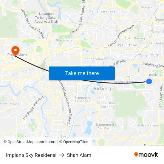 Impiana Sky Residensi to Shah Alam map