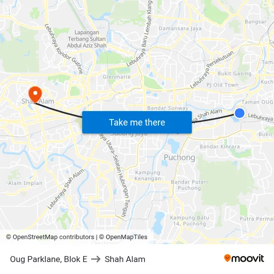 Oug Parklane, Blok E to Shah Alam map