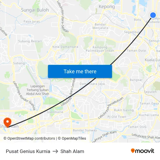 Pusat Genius Kurnia to Shah Alam map