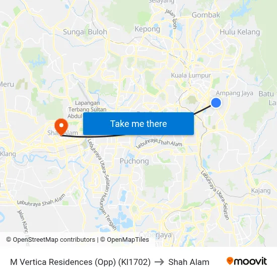 M Vertica Residences (Opp) (Kl1702) to Shah Alam map