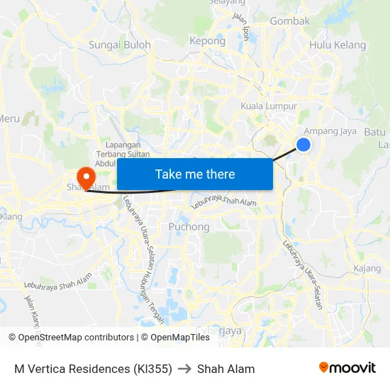 M Vertica Residences (Kl355) to Shah Alam map