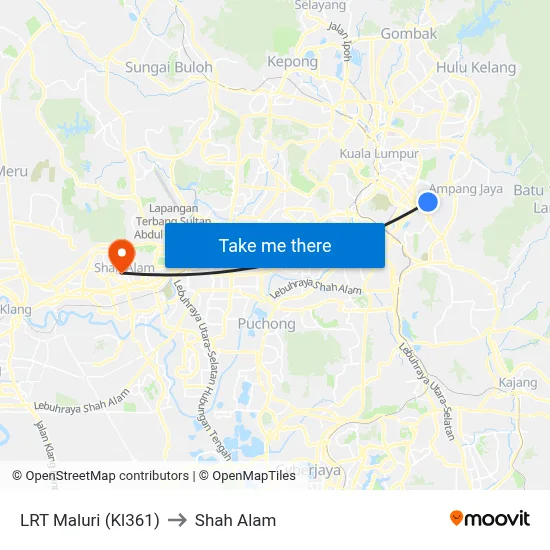 LRT Maluri (Kl361) to Shah Alam map