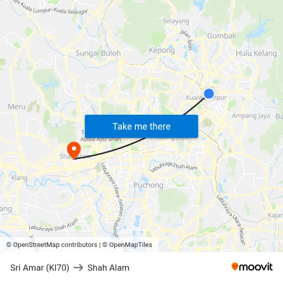 Sri Amar (Kl70) to Shah Alam map