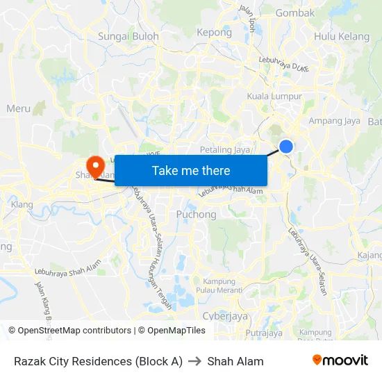 Razak City Residences (Block A) to Shah Alam map