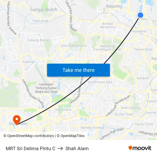 MRT Sri Delima Pintu C to Shah Alam map