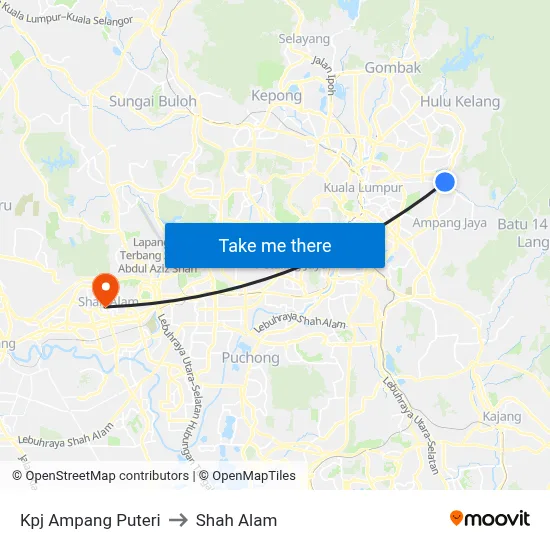 Kpj Ampang Puteri to Shah Alam map