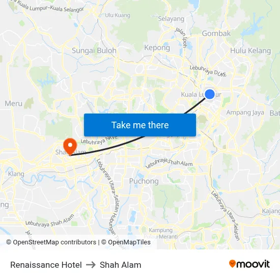 Renaissance Hotel to Shah Alam map