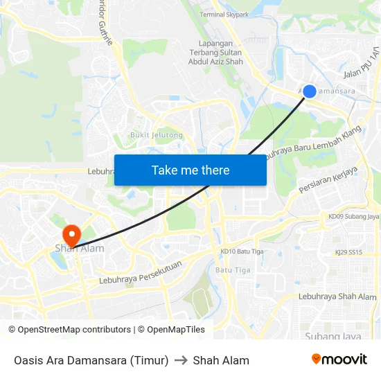 Oasis Ara Damansara (Timur) to Shah Alam map