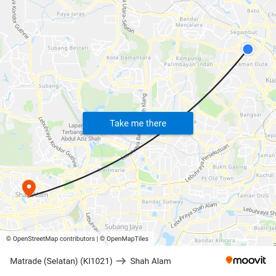 Matrade (Selatan) (Kl1021) to Shah Alam map