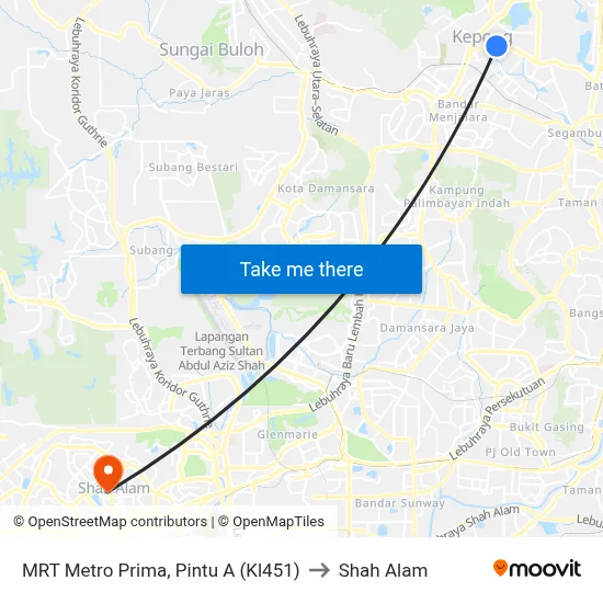 MRT Metro Prima, Pintu A (Kl451) to Shah Alam map
