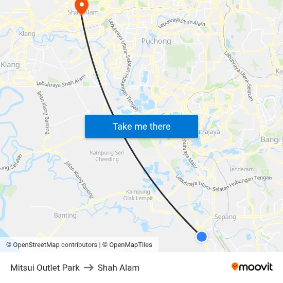 Mitsui Outlet Park to Shah Alam map