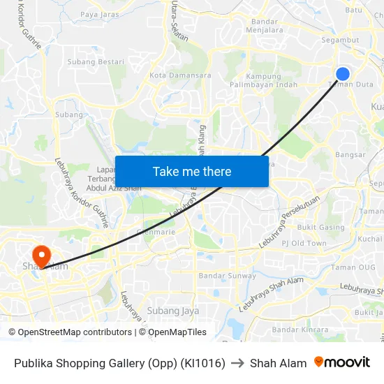Publika Shopping Gallery (Opp) (Kl1016) to Shah Alam map