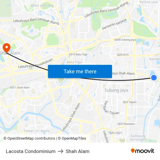 Lacosta Condominium to Shah Alam map
