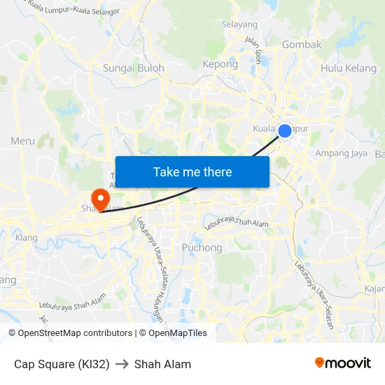Cap Square (Kl32) to Shah Alam map