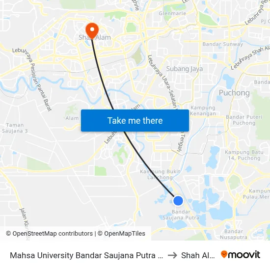 Mahsa University Bandar Saujana Putra (Lg24) to Shah Alam map