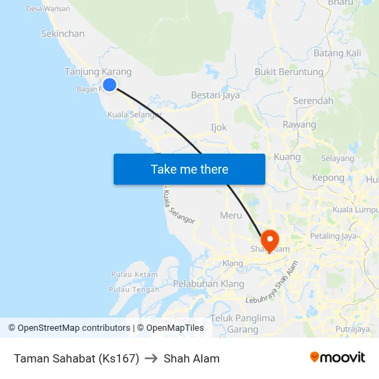 Taman Sahabat (Ks167) to Shah Alam map