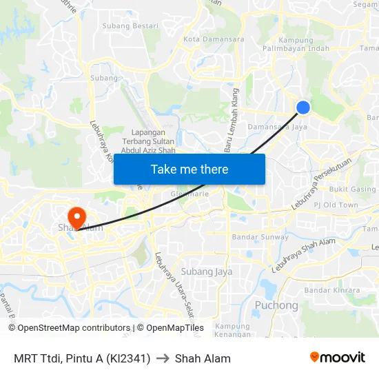 MRT Ttdi, Pintu A (Kl2341) to Shah Alam map