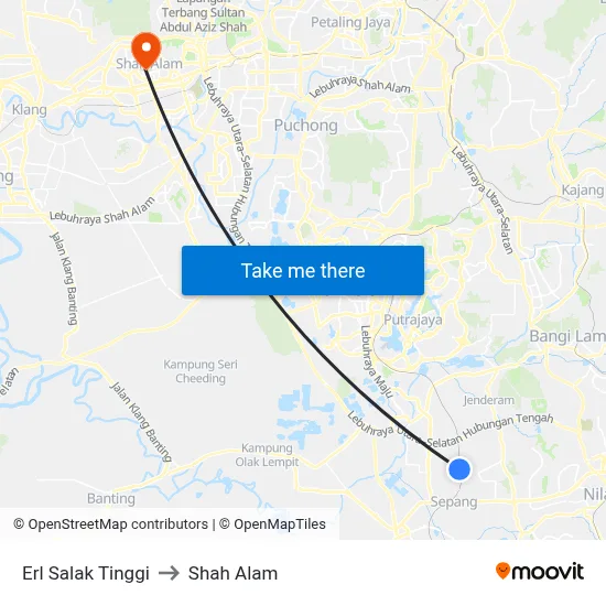 Erl Salak Tinggi to Shah Alam map