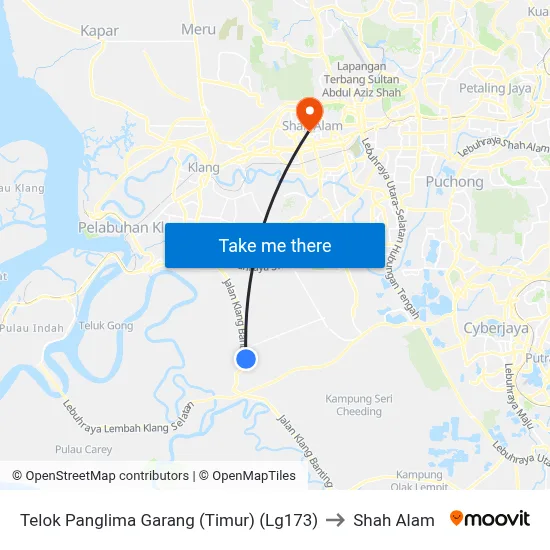 Telok Panglima Garang (Timur) (Lg173) to Shah Alam map