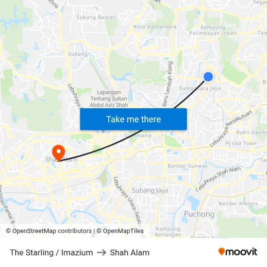 The Starling / Imazium to Shah Alam map
