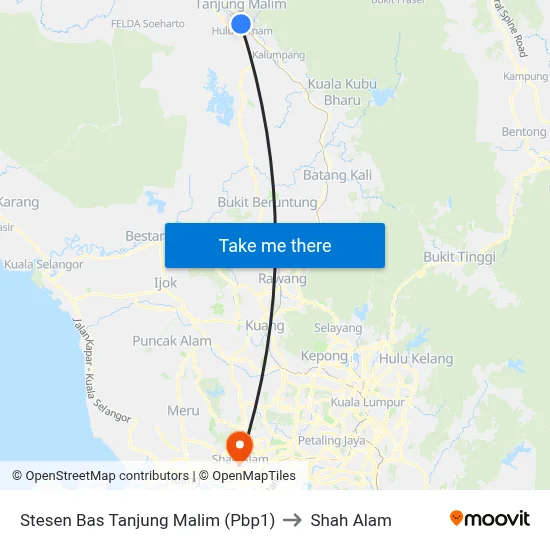 Stesen Bas Tanjung Malim (Pbp1) to Shah Alam map