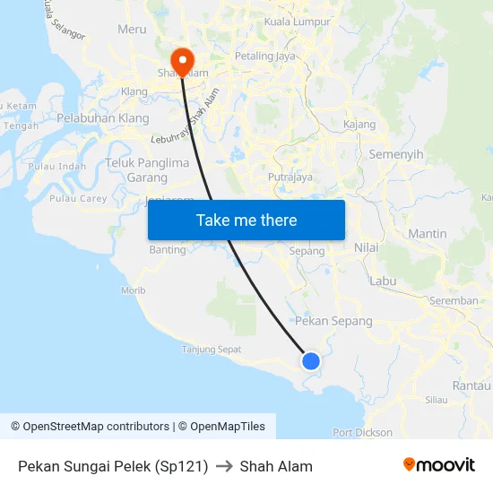 Pekan Sungai Pelek (Sp121) to Shah Alam map