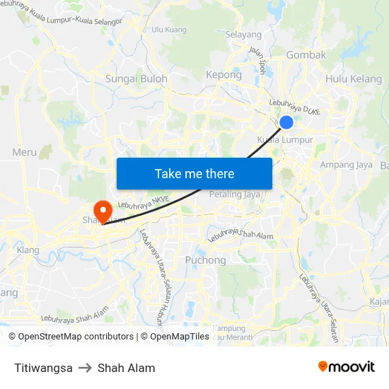 Titiwangsa to Shah Alam map