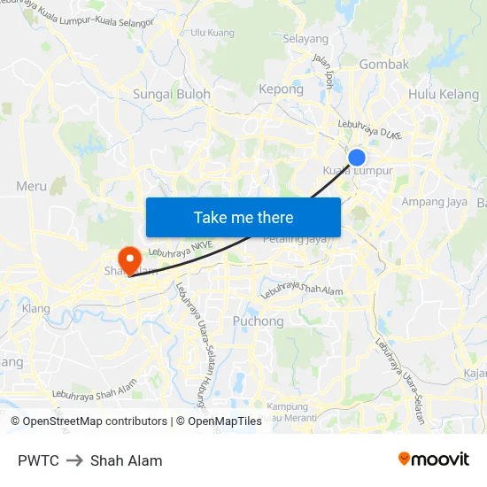PWTC to Shah Alam map