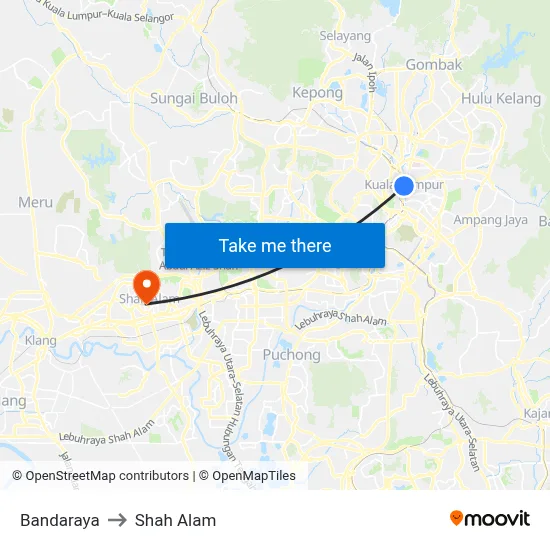 Bandaraya to Shah Alam map