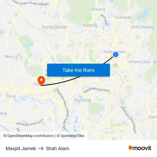 Masjid Jamek to Shah Alam map