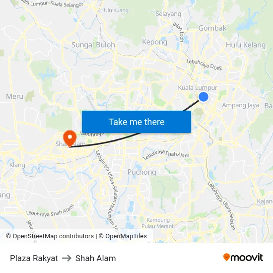 Plaza Rakyat to Shah Alam map