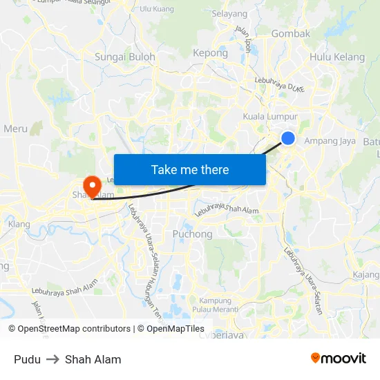 Pudu to Shah Alam map
