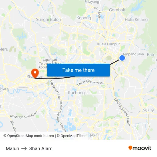 Maluri to Shah Alam map