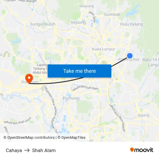 Cahaya to Shah Alam map