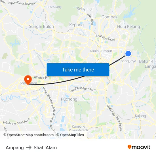 Ampang to Shah Alam map