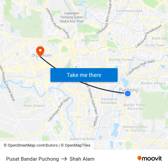 Pusat Bandar Puchong to Shah Alam map