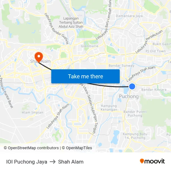 IOI Puchong Jaya to Shah Alam map