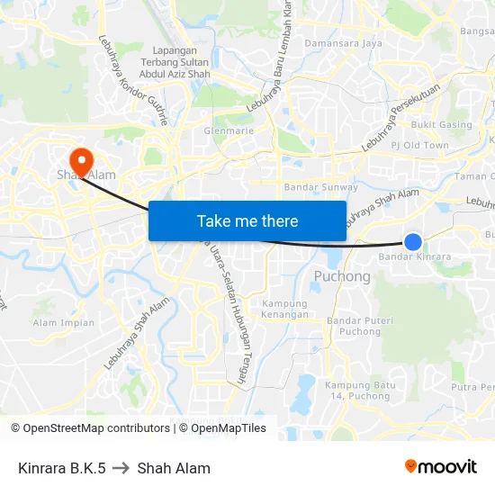 Kinrara B.K.5 to Shah Alam map