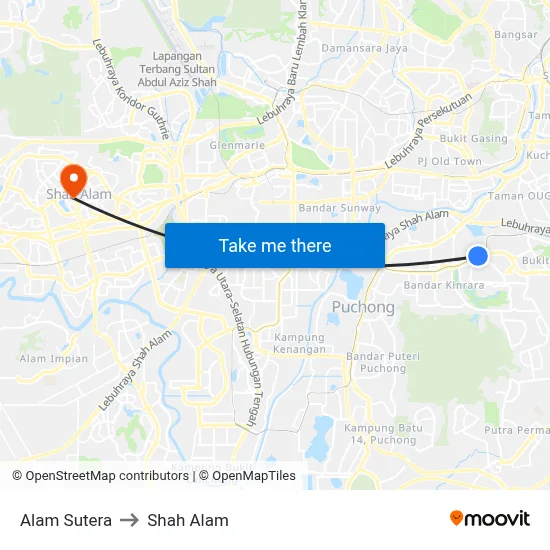 Alam Sutera to Shah Alam map