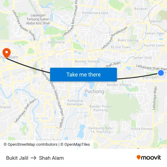 Bukit Jalil to Shah Alam map