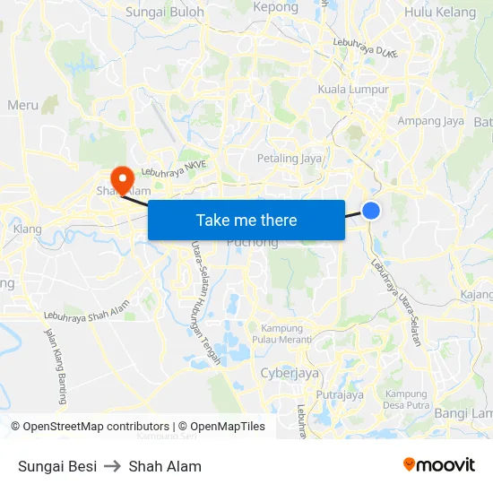 Sungai Besi to Shah Alam map