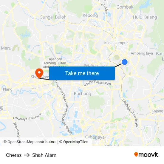 Cheras to Shah Alam map
