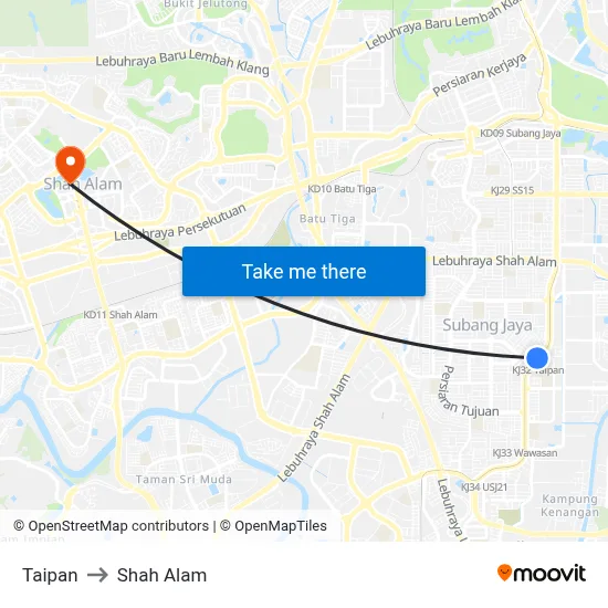 Taipan to Shah Alam map