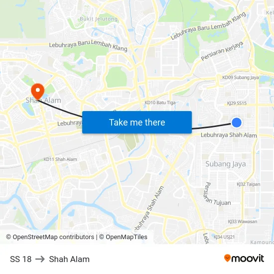 SS 18 to Shah Alam map