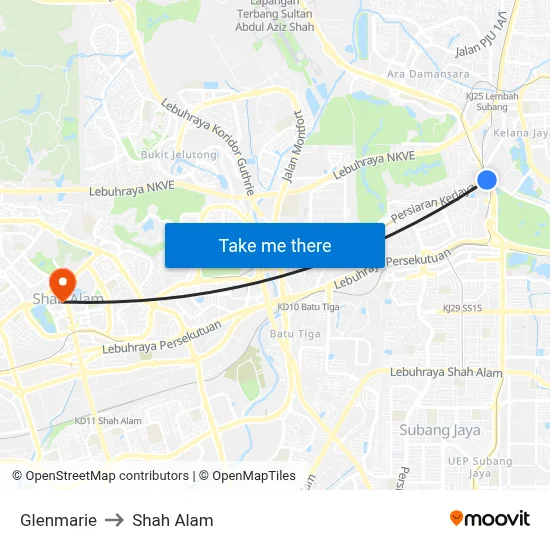 Glenmarie to Shah Alam map
