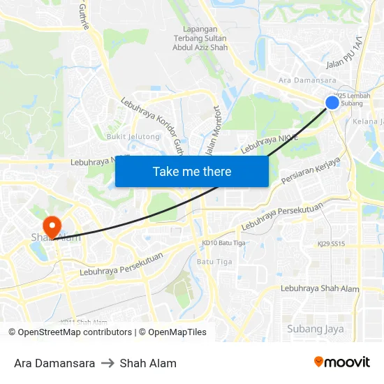 Ara Damansara to Shah Alam map