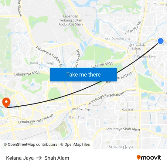 Kelana Jaya to Shah Alam map