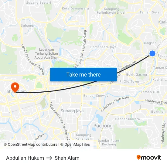 Abdullah Hukum to Shah Alam map